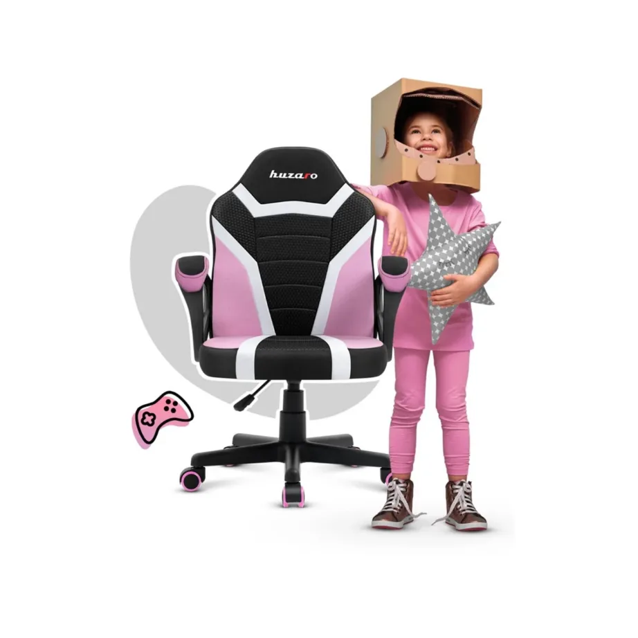 Huzaro Ranger 1.0 54 cm roosa/must laste arvutimängutool, reguleeritav, hingav kangas, terasraam, kuni 150 cm/130 kg – 2