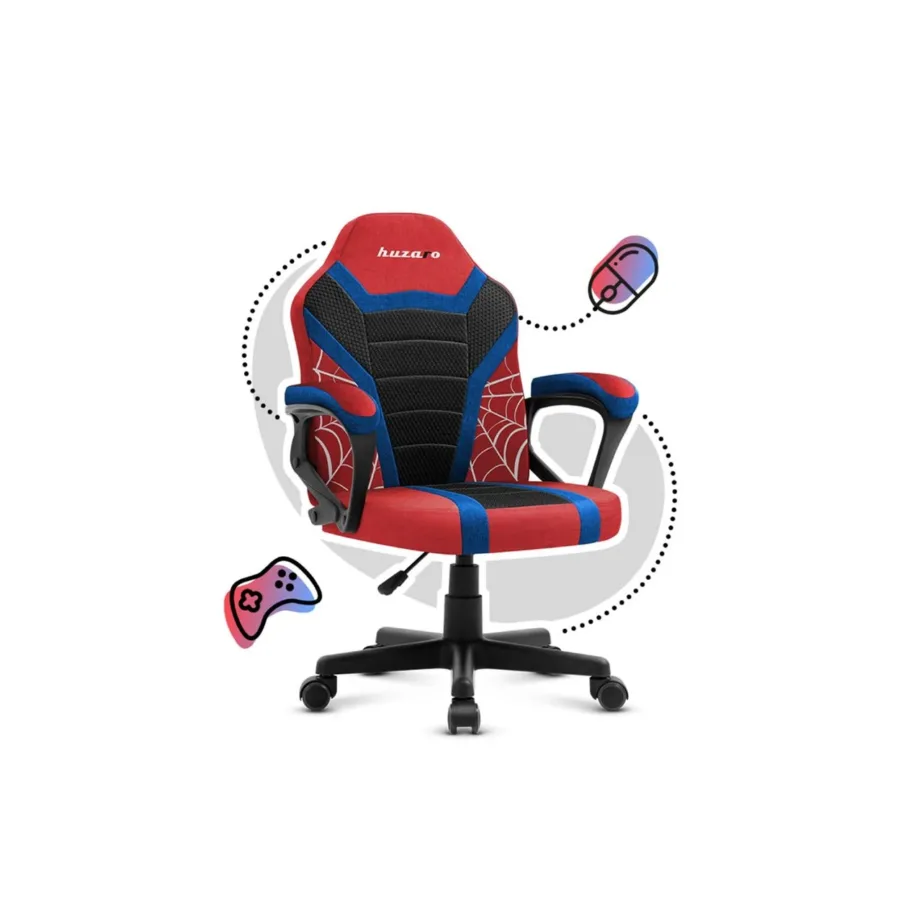 Huzaro Ranger 1.0 Spider 54 cm laste punane-must PC mängutool, polsterdatud iste ja seljatugi, terasraam, hingav kangas, 5 rattaga – 7