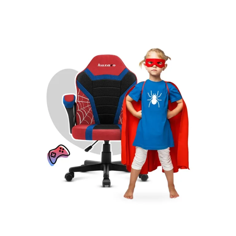 Huzaro Ranger 1.0 Spider 54 cm laste punane-must PC mängutool, polsterdatud iste ja seljatugi, terasraam, hingav kangas, 5 rattaga