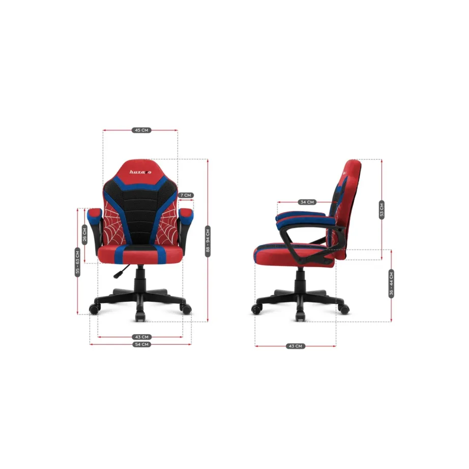 Huzaro Ranger 1.0 Spider 54 cm laste punane-must PC mängutool, polsterdatud iste ja seljatugi, terasraam, hingav kangas, 5 rattaga – 9