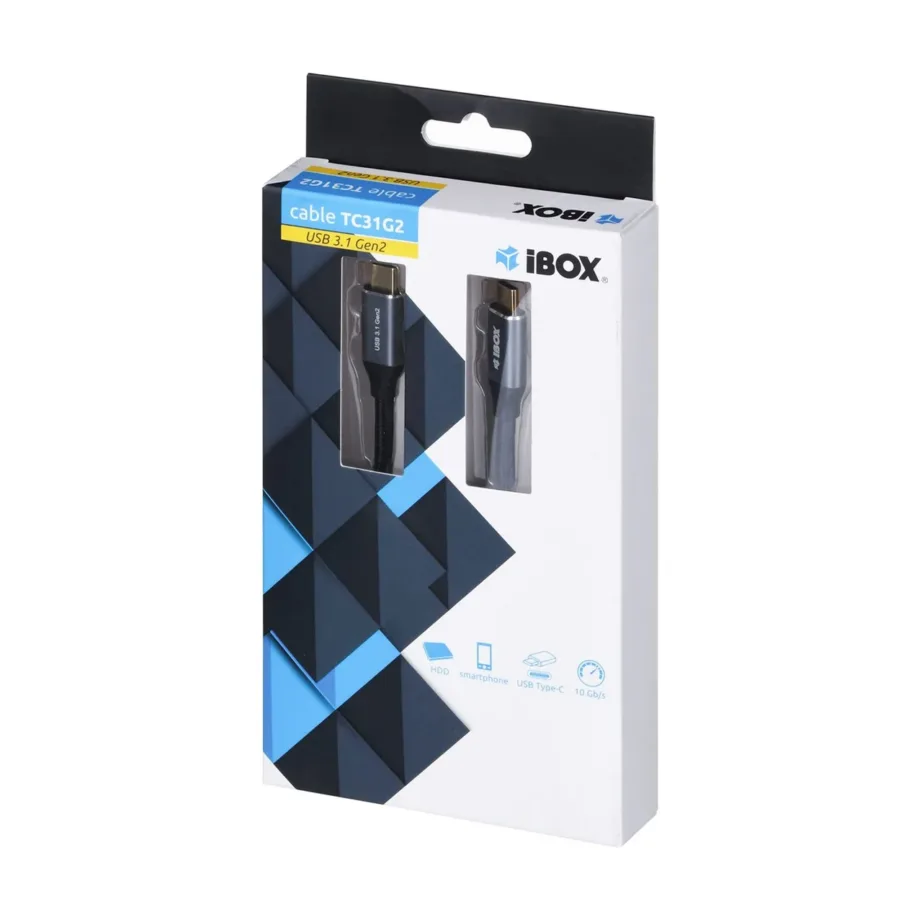 I-BOX IKUMTC31G2 1 m must USB-C/USB-C 3.2 Gen 2 andme- ja laadimiskaabel – 5