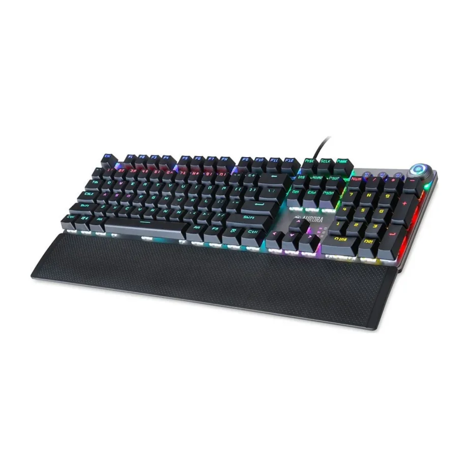 iBOX Aurora K-3 IKGMK3 hõbedane juhtmega mehaaniline QWERTY 108-klahviline klaviatuur, RGB-taustvalgustus, randmetugi, USB, Windowsile – 11