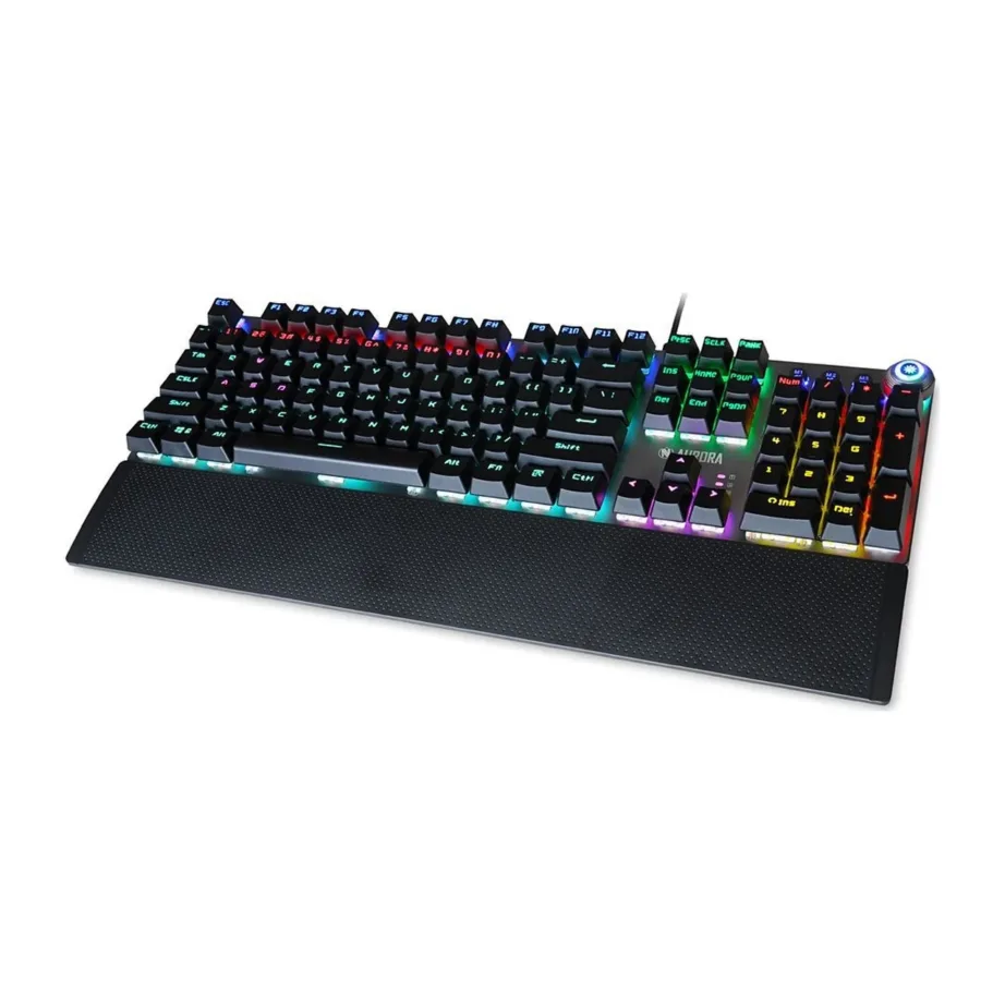 iBOX Aurora K-3 IKGMK3 hõbedane juhtmega mehaaniline QWERTY 108-klahviline klaviatuur, RGB-taustvalgustus, randmetugi, USB, Windowsile – 12