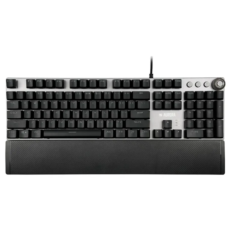 iBOX Aurora K-3 IKGMK3 hõbedane juhtmega mehaaniline QWERTY 108-klahviline klaviatuur, RGB-taustvalgustus, randmetugi, USB, Windowsile