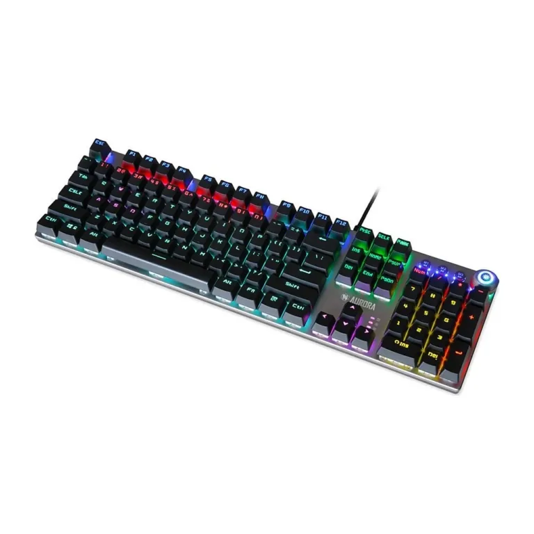 iBOX Aurora K-3 IKGMK3 hõbedane juhtmega mehaaniline QWERTY 108-klahviline klaviatuur, RGB-taustvalgustus, randmetugi, USB, Windowsile