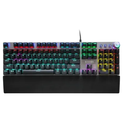 iBOX Aurora K-3 IKGMK3 hõbedane juhtmega mehaaniline QWERTY 108-klahviline klaviatuur, RGB-taustvalgustus, randmetugi, USB, Windowsile