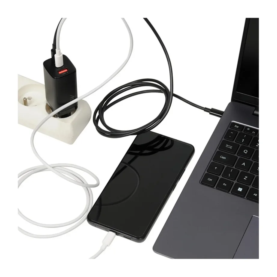 iBOX C-65 ILUC65B 65W must universaalne GaN USB-C ja USB-A siseruumilaadija (3x USB, AC toiteallikas, 100–240V, kaabel komplektis) – 7