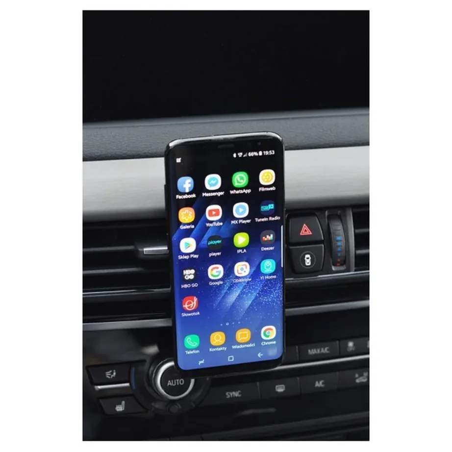 iBox H-8 ICH8 must plastikust passiivne autotelefoni hoidik ventilatsiooniavasse, horisontaalne/vertikaalne, põrutuskindel – 5