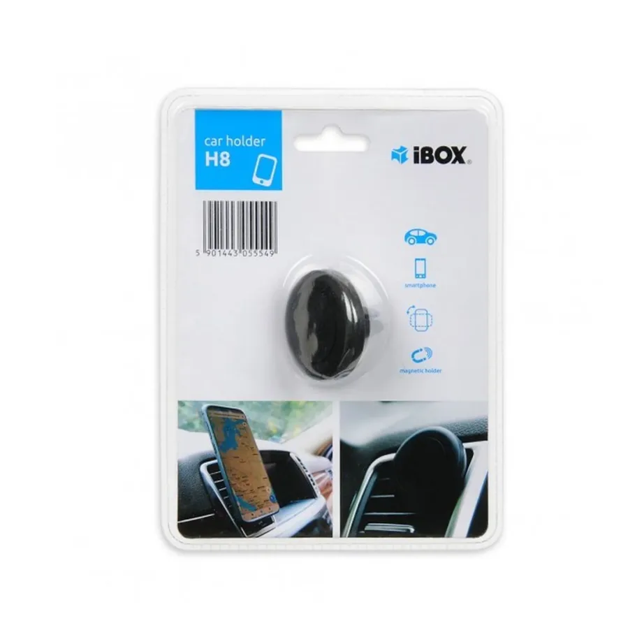 iBox H-8 ICH8 must plastikust passiivne autotelefoni hoidik ventilatsiooniavasse, horisontaalne/vertikaalne, põrutuskindel – 6