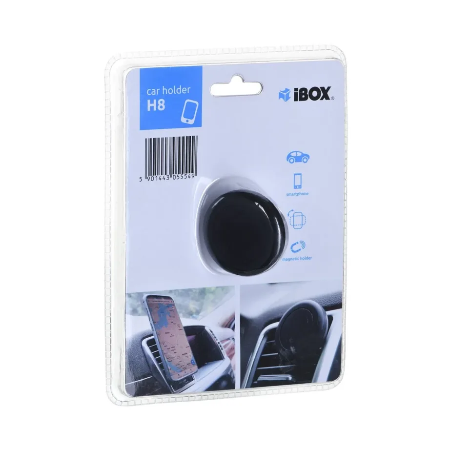 iBox H-8 ICH8 must plastikust passiivne autotelefoni hoidik ventilatsiooniavasse, horisontaalne/vertikaalne, põrutuskindel