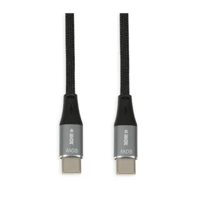 iBOX IKUTC1B 1 m must tekstiilpunutisega USB-C – USB-C 60W 3A andme- ja laadimiskaabel
