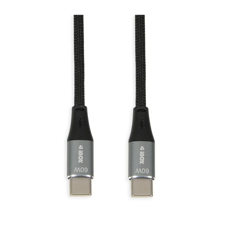 iBOX IKUTC1B 1 m must tekstiilpunutisega USB-C – USB-C 60W 3A andme- ja laadimiskaabel