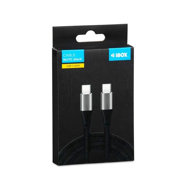 iBOX IKUTC2B 2 m must tekstiilist USB-C–USB-C kaabel, 60 W, USB 2.0