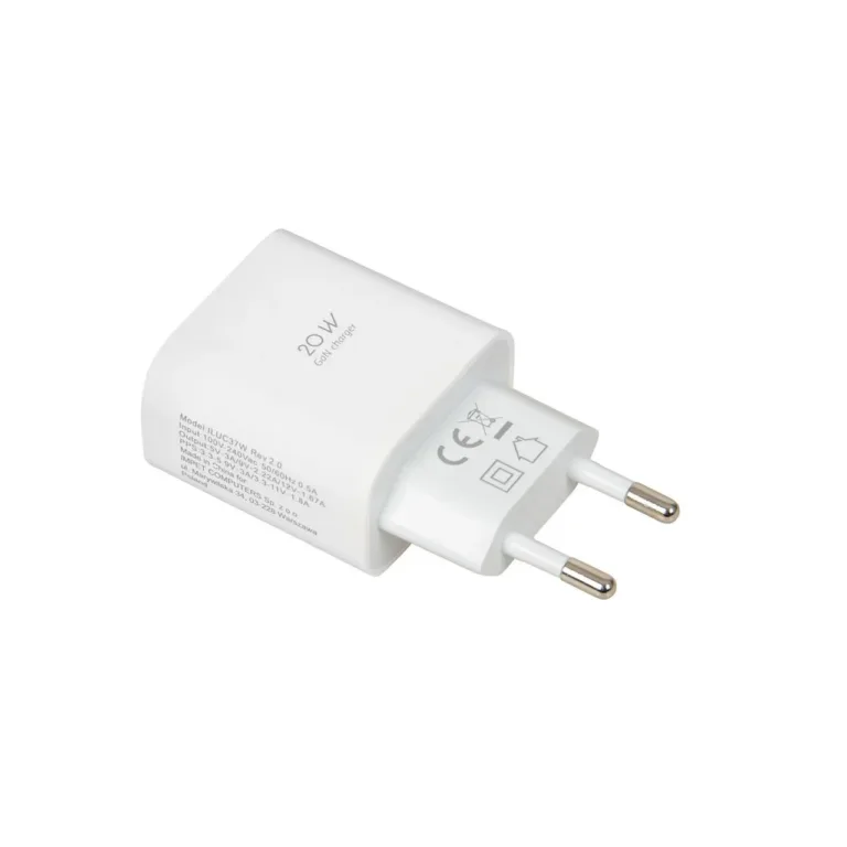 iBOX ILUC37W C-37 20W valge GaN USB-C seinalaadija, PD 3.0 kiirlaadimise, turvakaitsete ja USB-C/Lightning kaabliga