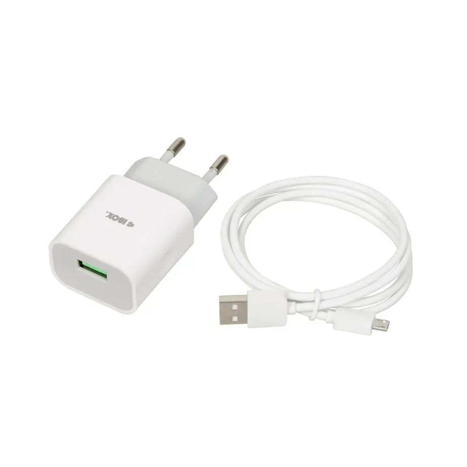 iBOX ILUC41W 2,4A 12W valge USB seinalaadija, 1x USB-A port ja 1 m microUSB-kaabel, universaalne kasutus