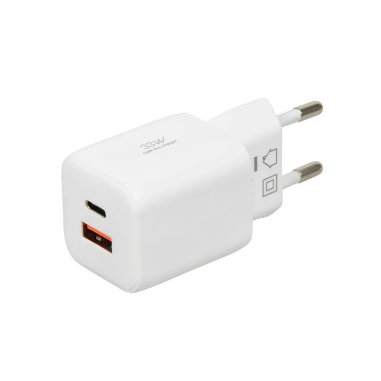 iBOX ILUC42W valge 33W GaN seinalaadija, USB-C ja USB-A, PD 3.0 ja QC 3.0, kaabel komplektis