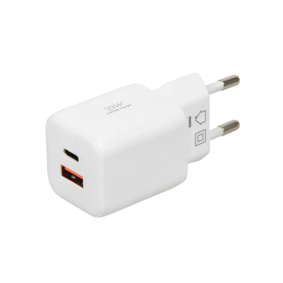 iBOX ILUC42W valge 33W GaN seinalaadija, USB-C ja USB-A, PD 3.0 ja QC 3.0, kaabel komplektis – 3