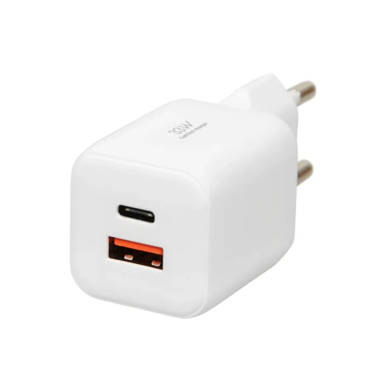 iBOX ILUC42W valge 33W GaN seinalaadija, USB-C ja USB-A, PD 3.0 ja QC 3.0, kaabel komplektis