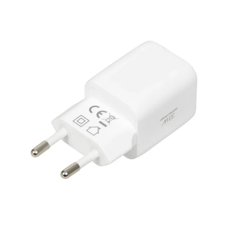 iBOX ILUC42W valge 33W GaN seinalaadija, USB-C ja USB-A, PD 3.0 ja QC 3.0, kaabel komplektis