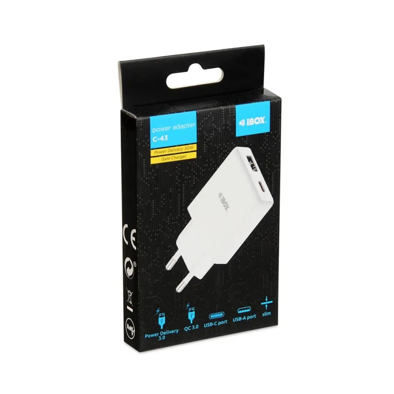 iBOX ILUC43W universaalne 30W valge USB-laadija, 2 porti, siseruumides kasutamiseks