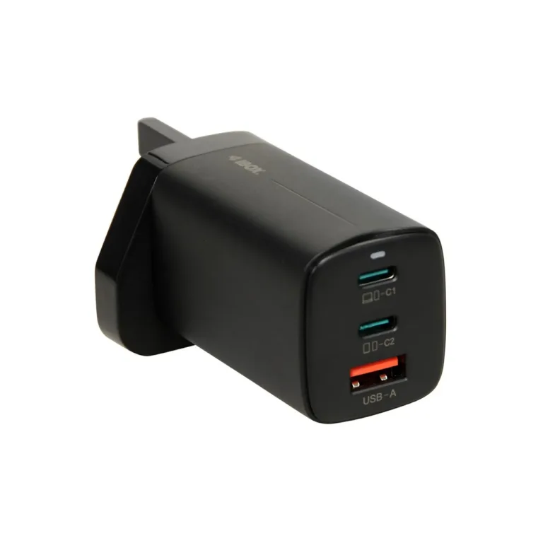 iBOX ILUC65BUK C-65 Black GaN 65W universaalne USB laadija UK pistikuga, 3 pesa, USB-C kaabel kaasas