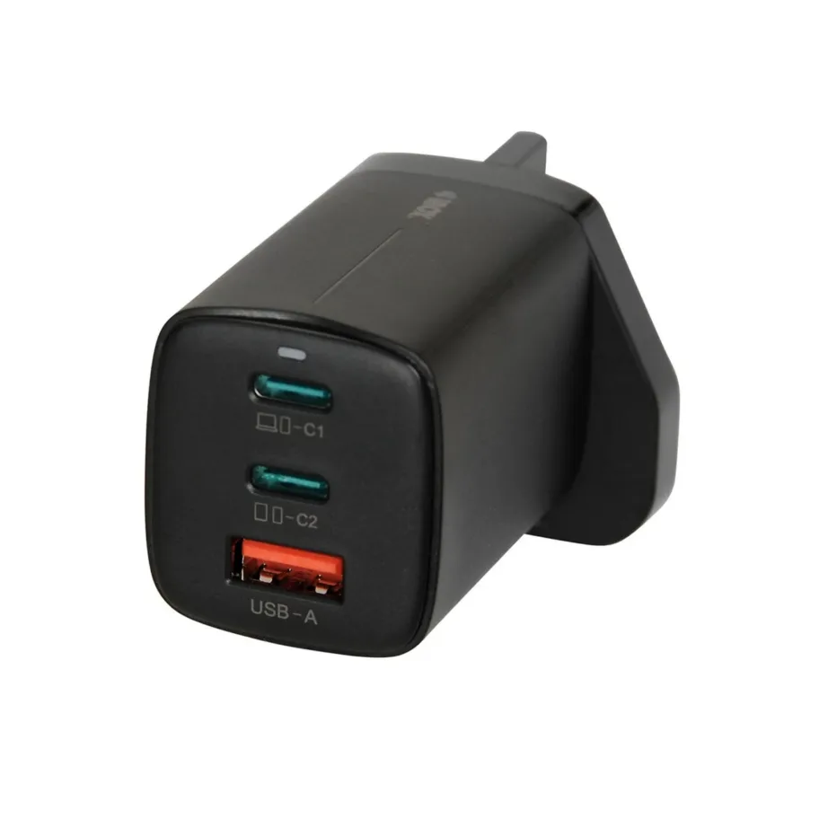 iBOX ILUC65BUK C-65 Black GaN 65W universaalne USB laadija UK pistikuga, 3 pesa, USB-C kaabel kaasas