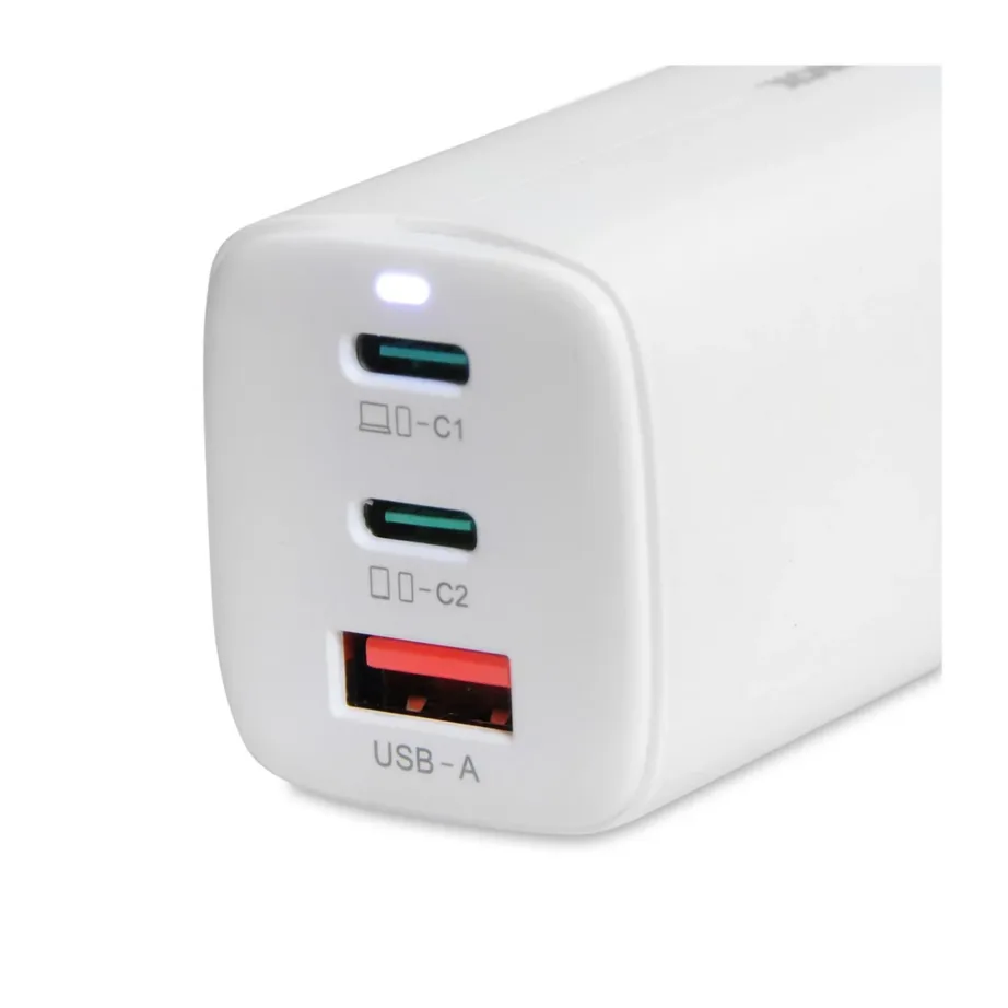 iBOX ILUC65W C-65 White 65W GaN valge universaalne USB-C/USB-A 3-pordiga laadija, 1,5 m USB-C kaabel – 3