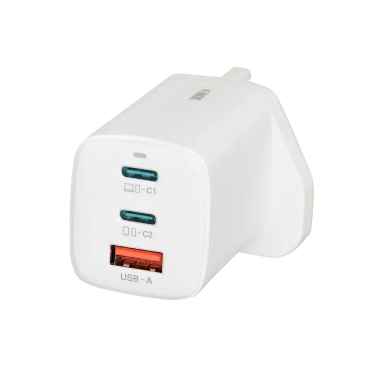 iBOX ILUC65WUK 65W valge GaN universaalne UK pistikuga USB-C/USB-A seinalaadija, 2x USB-C, 1x USB-A, 1,5 m kaabel