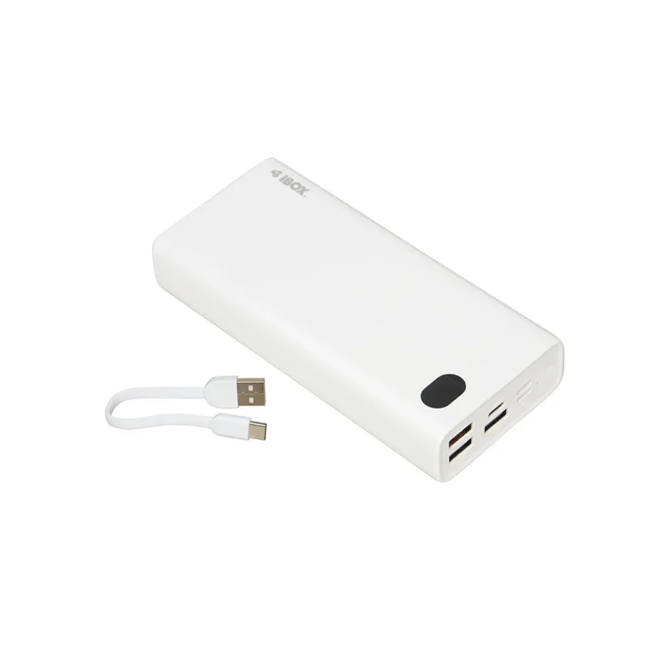 iBOX IPB20 20000 mAh valge kaasaskantav akupank USB-C/USB-A/Micro-USB/Lightning pesadega nutiseadmete laadimiseks – 5