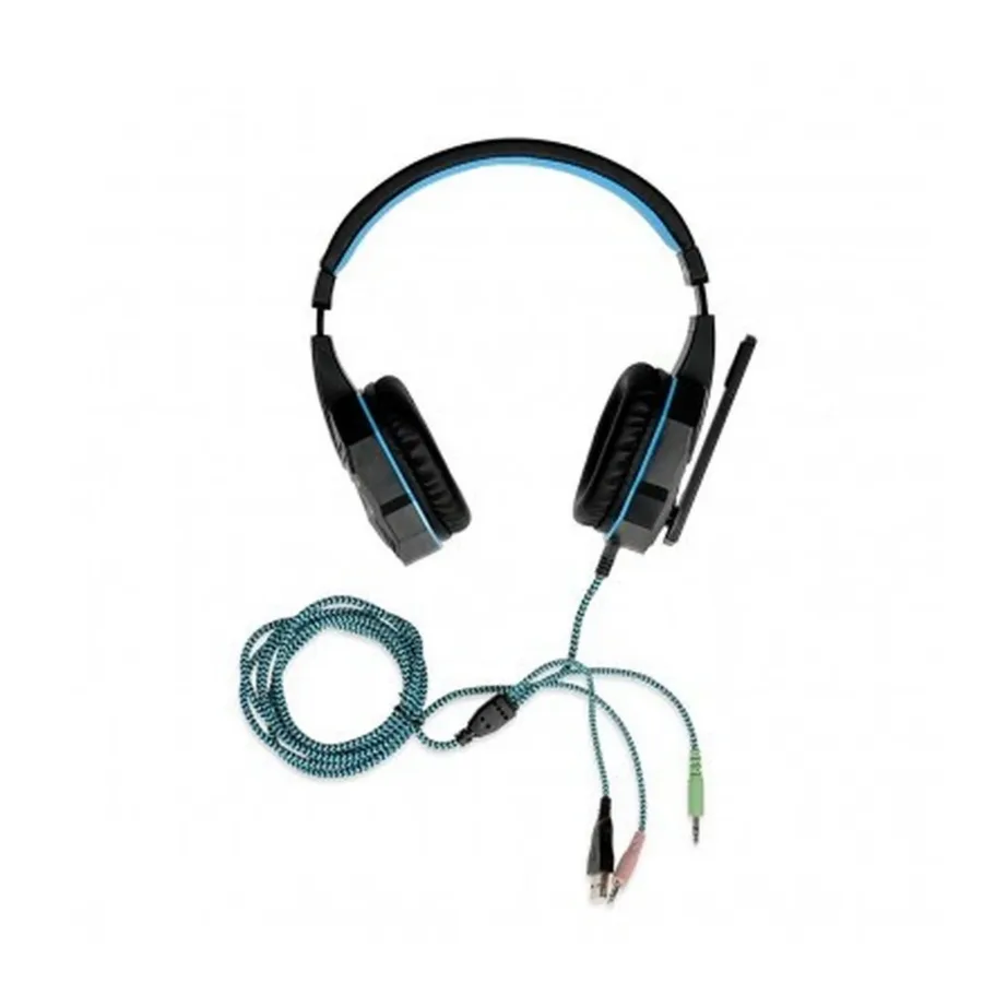 iBox SHPIX8MV X8 2,2 m juhtmega binauraalne mänguripeakomplekt mikrofoniga, must/sinine, sinise LED-taustvalgustusega – 3