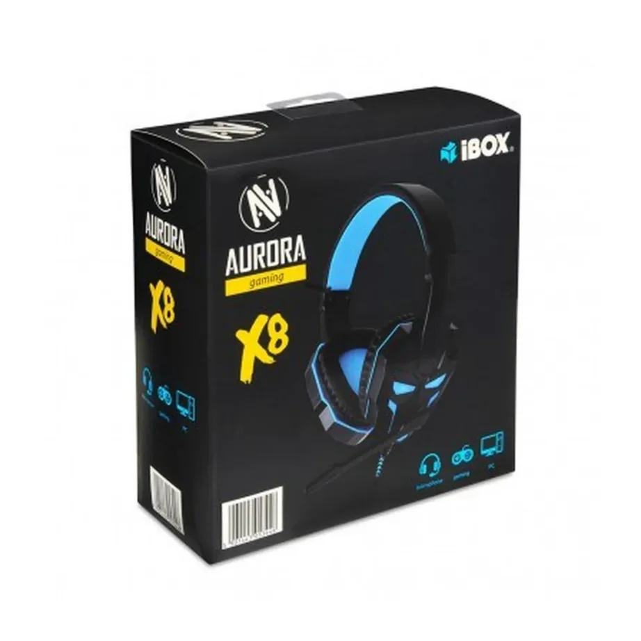 iBox SHPIX8MV X8 2,2 m juhtmega binauraalne mänguripeakomplekt mikrofoniga, must/sinine, sinise LED-taustvalgustusega – 7