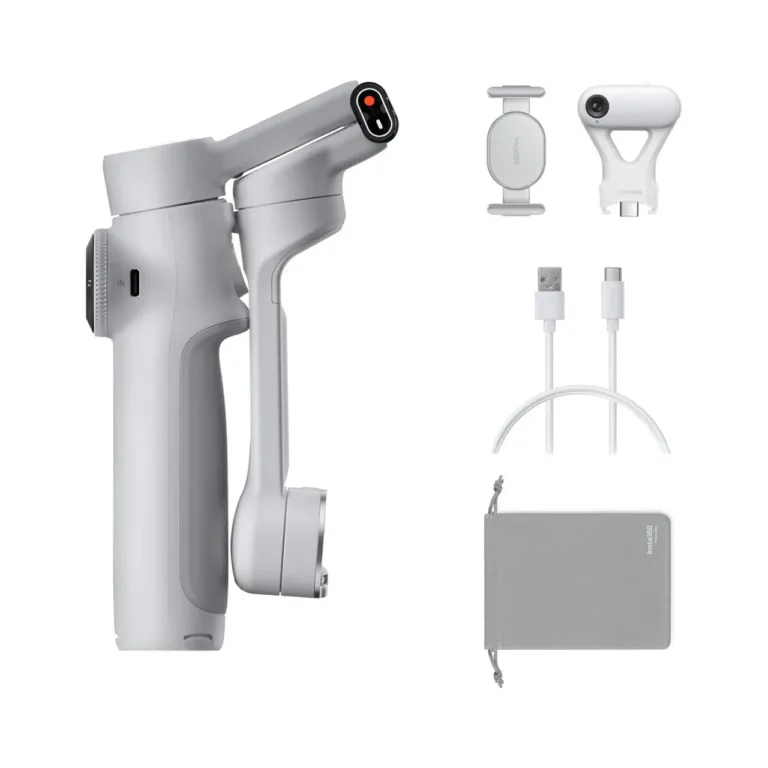 Insta360 Flow 2 CINSABQA_FLOW2LITE12 3-teljeline nutitelefoni stabilisaator, AI-jälgimisega, 10 h tööaeg, 0,3 kg kandevõime, helehall, Bluetooth 5.0, kokkupandav, hoiukott ja USB-kaabel komplektis