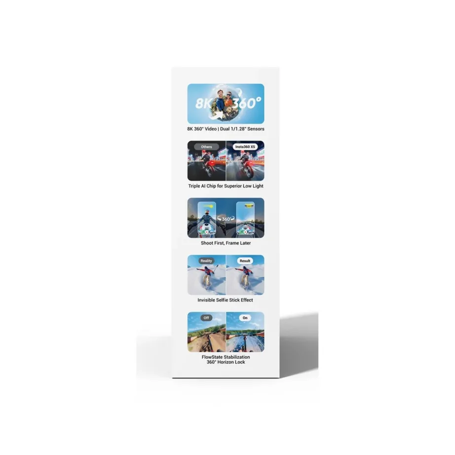 Insta360 X5 Bundle 8K Ultra HD 72 MP veekindel 360° tegevuskaamera Wi-Fi/Bluetooth, 2400 mAh aku, CINSAAHA(X504) – 3