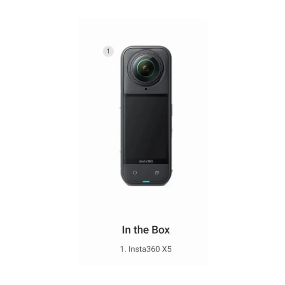 Insta360 X5 CINSAAHA(X501) 8K 360° veekindel kaamera 2400mAh akuga, Wi‑Fi, Bluetooth, must, komplektis USB‑C kaabel ja tarvikud – 3