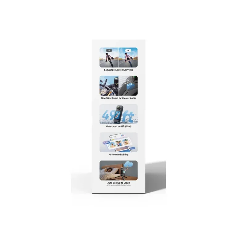 Insta360 X5 CINSAAHA(X501) 8K 360° veekindel kaamera 2400mAh akuga, Wi‑Fi, Bluetooth, must, komplektis USB‑C kaabel ja tarvikud