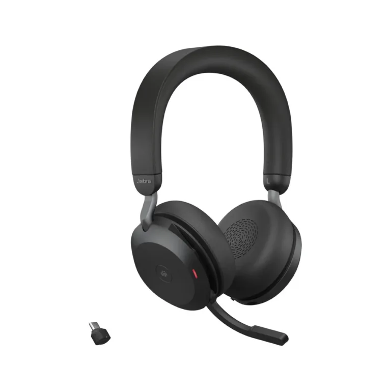 Jabra Evolve2 75 197 g must juhtmevaba ja juhtmega binauraalne peakomplekt USB-C, Bluetooth 5.2, laadimisaluse ja kandekotiga, aktiivse mürasummutuse ja 24-tunnise kõneajaga, MS Teamsi sertifikaadiga