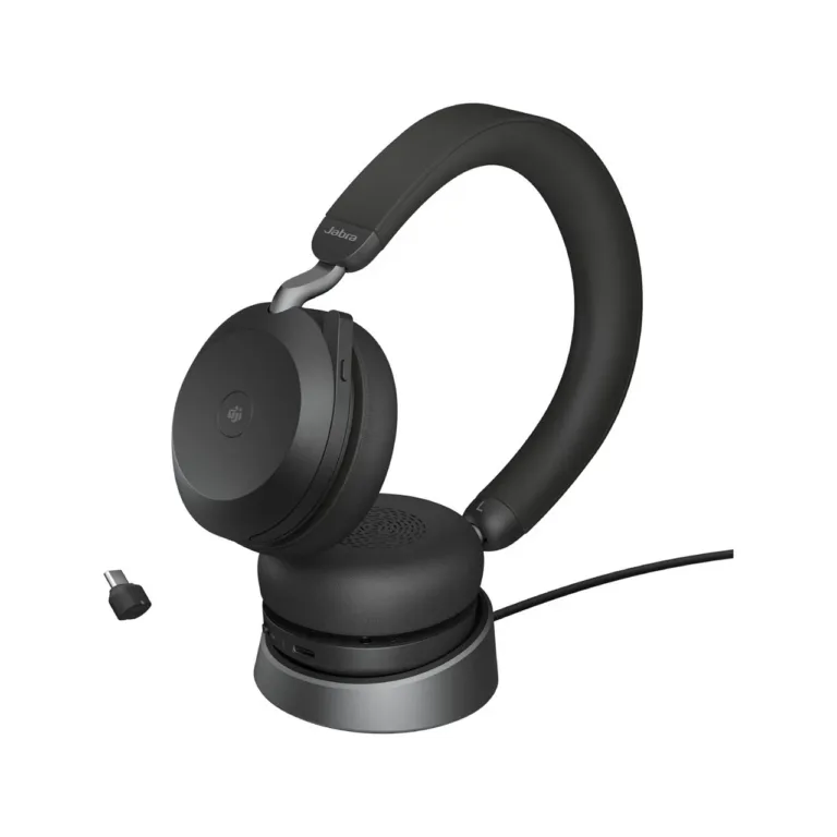 Jabra Evolve2 75 197 g must juhtmevaba ja juhtmega binauraalne peakomplekt USB-C, Bluetooth 5.2, laadimisaluse ja kandekotiga, aktiivse mürasummutuse ja 24-tunnise kõneajaga, MS Teamsi sertifikaadiga