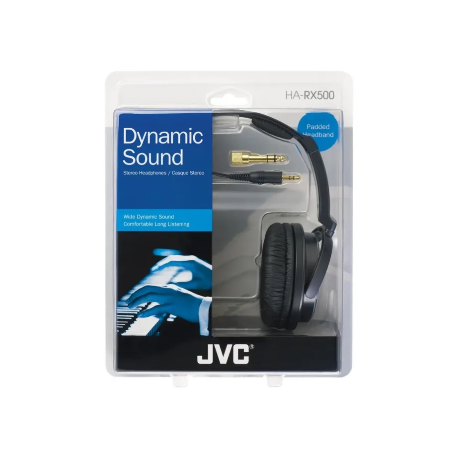 JVC HA-RX500-E 3,5 m juhtmega must-valged pea peale kõrvaklapid muusika kuulamiseks, 40 mm neodüüm-draiver, 6,3 mm adapter – 5