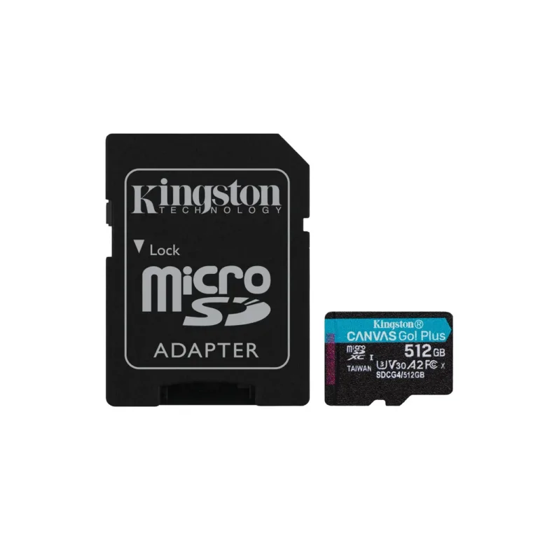 Kingston Canvas Go! Plus Gen4 SDCG4/512GB 512GB microSDXC UHS-I U3 V30 kuni 200 MB/s A2 mälukaart + SD adapter, must/türkiissinine