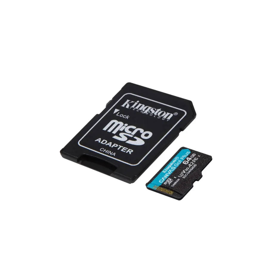 Kingston Canvas Go Plus Gen4 SDCG4/64GB 64GB microSDXC UHS-I U3 V30 A2 mälukaart, 200MB/s lugemiskiirus, 100MB/s kirjutamiskiirus, SD-adapteriga – 3