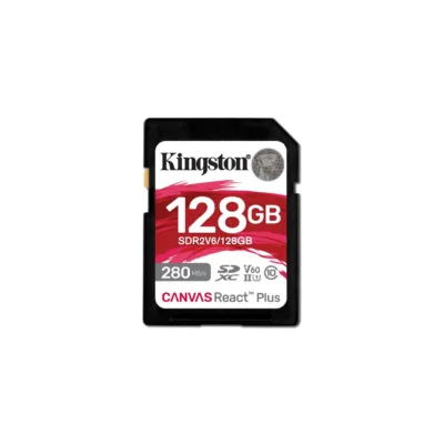 Kingston Canvas React Plus SDR2V6/128GB 128GB SDXC UHS-II V60 U3 mälukaart, kuni 280 MB/s lugemine, 100 MB/s kirjutamine