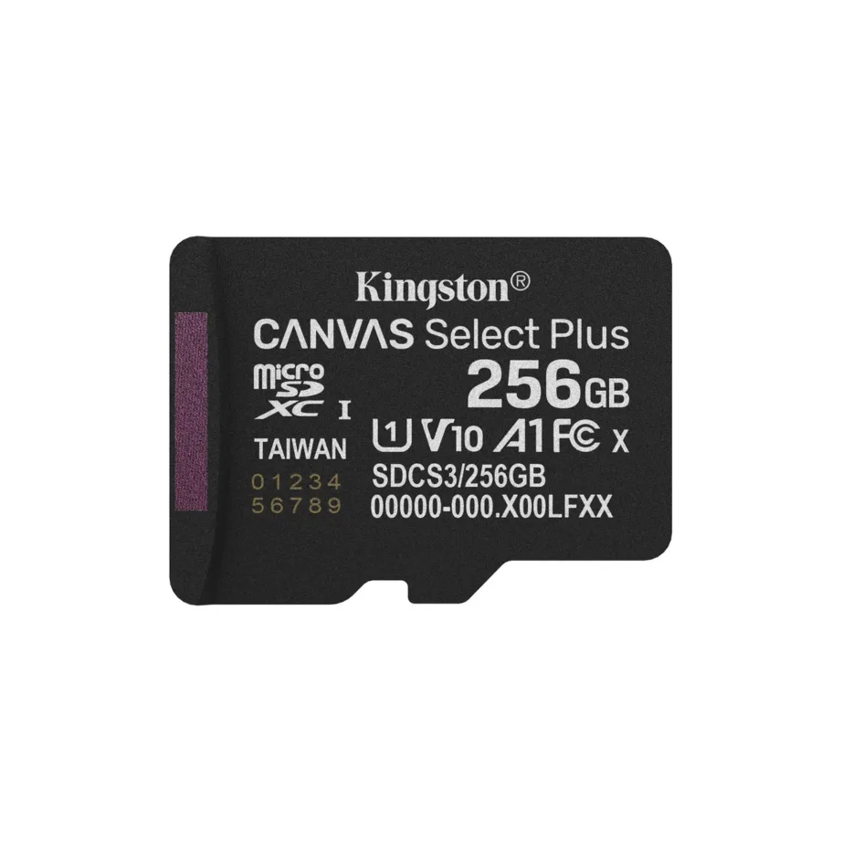 Kingston Canvas Select Plus Gen3 SDCS3/256GB 256GB microSDXC mälukaart, 150MB/s, A1, UHS-I, Class 10, V10, SD-adapteriga, must – 5