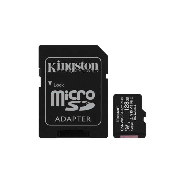 Kingston Canvas Select Plus SDCS2/128GB 128GB microSDXC mälukaart, 100MB/s, Class 10 UHS-I U1 V10, A1, must, SD-adapteriga, Android seadmetele