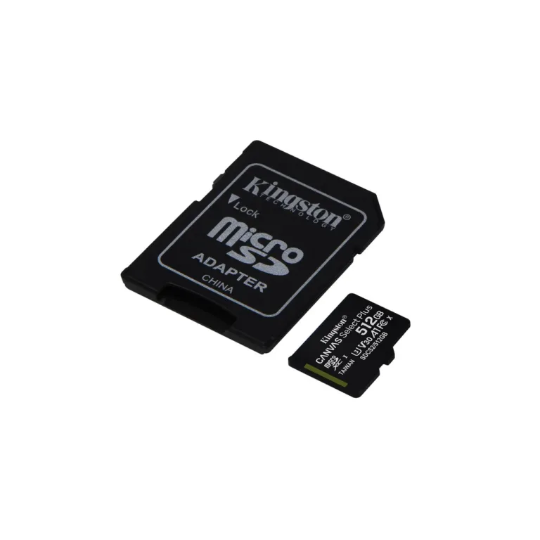 Kingston Canvas Select Plus SDCS2/512GB 512GB microSDXC UHS-I U3 V30 A1 mälukaart 100MB/s Androidi seadmetele, SD-adapteriga