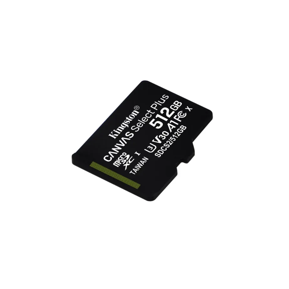 Kingston Canvas Select Plus SDCS2/512GB 512GB microSDXC UHS-I U3 V30 A1 mälukaart 100MB/s Androidi seadmetele, SD-adapteriga – 4