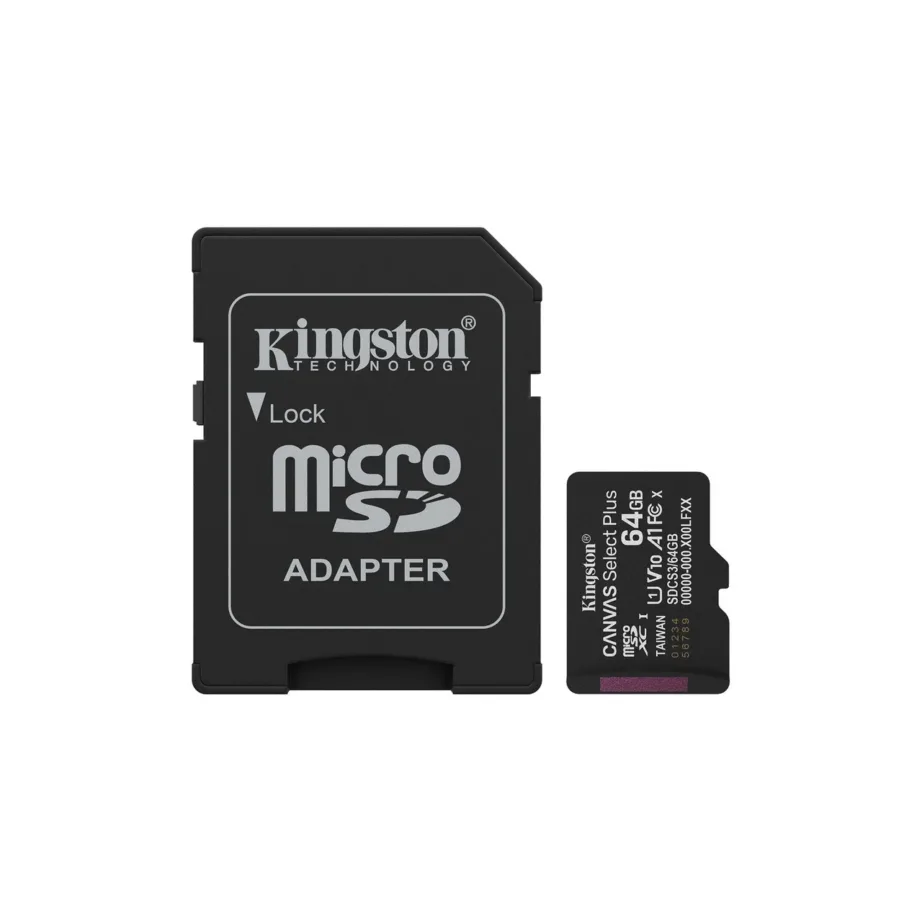 Kingston Canvas Select Plus SDCS3/64GB 64GB microSDXC UHS-I A1 100MB/s mälukaart SD-adapteriga must