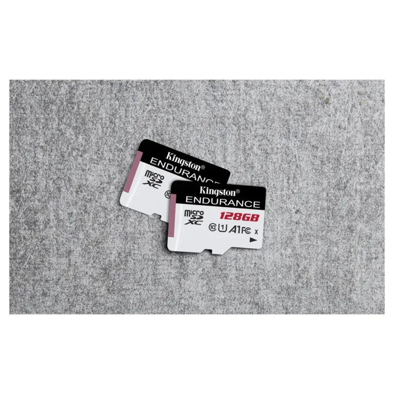 Kingston High Endurance SDCE/128GB 128GB microSD Class 10 UHS-I U1 A1 mälukaart, 95 MB/s lugemiskiirus, IPX7 veekindel, valge/must, 1 tk pakendis