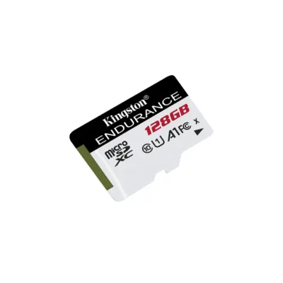 Kingston High Endurance SDCE/128GB 128GB microSD Class 10 UHS-I U1 A1 mälukaart, 95 MB/s lugemiskiirus, IPX7 veekindel, valge/must, 1 tk pakendis