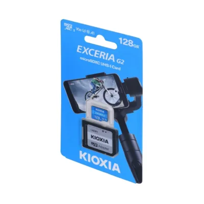 KIOXIA EXCERIA G2 LMEX2L128GG2 128 GB UHS-III microSDHC Class 10 U3 V30 A1 sinine mälukaart, 100 MB/s lugemiskiirus