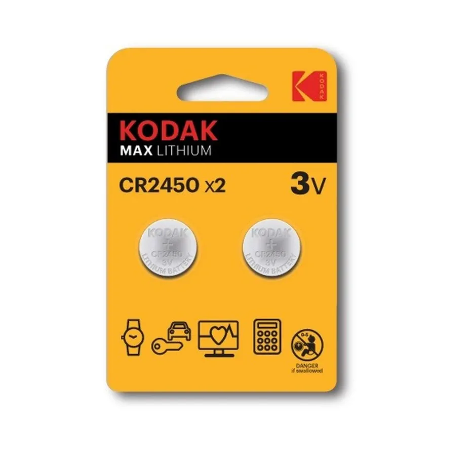 Kodak CR2450 3V 500mAh liitiumpatarei, 2 tk blisterpakendis, ühekordne kasutus